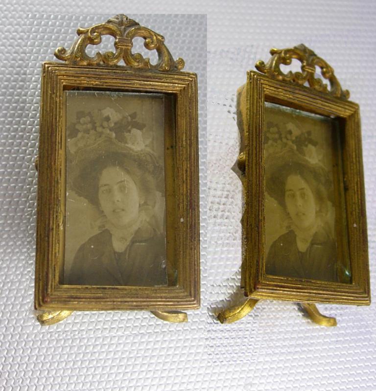 Miniature Antique Victorian Frame & stand with Photo and glass