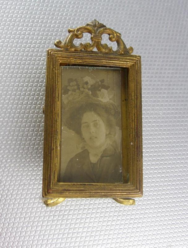 Miniature Antique Victorian Frame & stand with Photo and glass