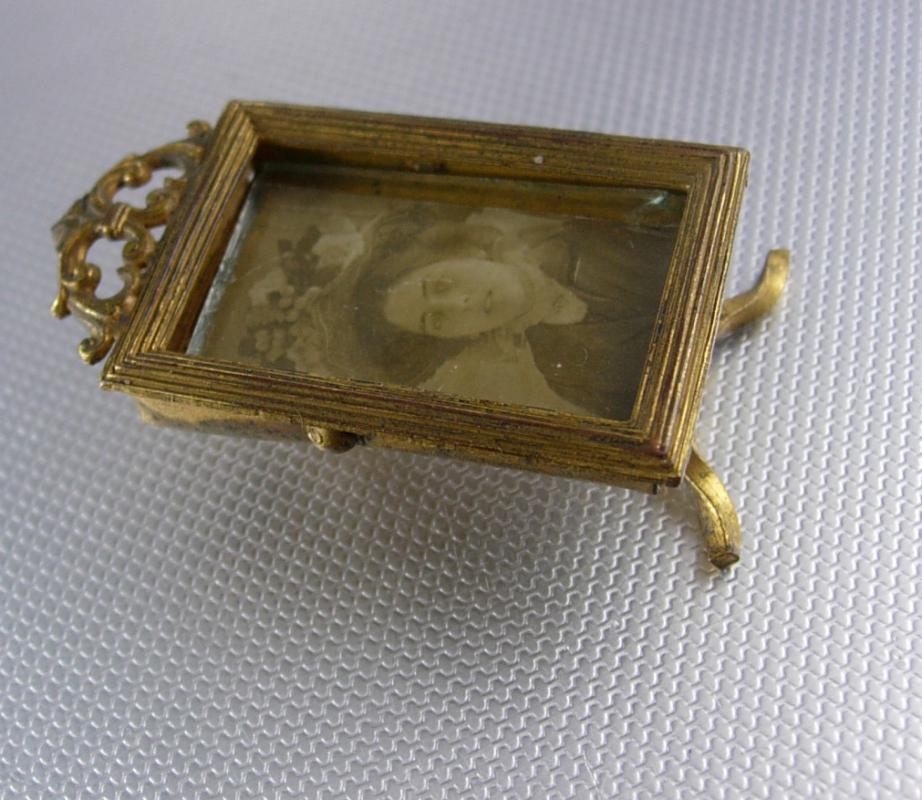 Miniature Antique Victorian Frame & stand with Photo and glass