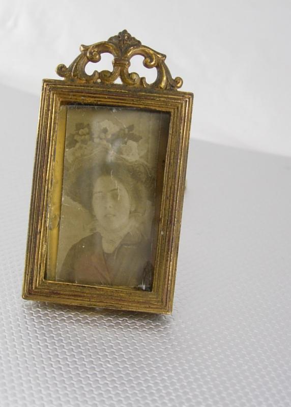 Miniature Antique Victorian Frame & stand with Photo and glass