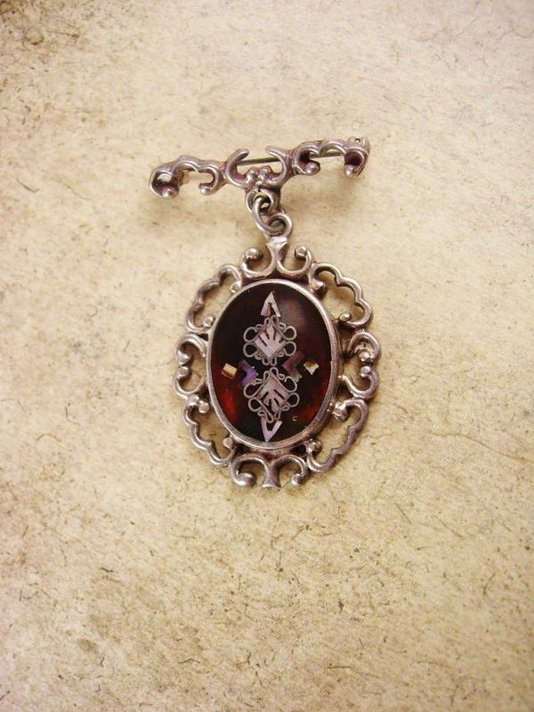 Victorian Tortoise MOP Pietra dura Brooch sterling chandelier signed PGG mexico