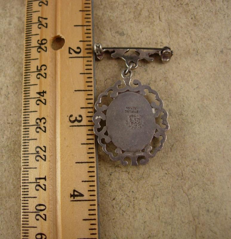 Victorian Tortoise MOP Pietra dura Brooch sterling chandelier signed PGG mexico