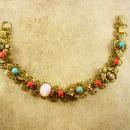 Antique Bookchain Victorian bracelet Cherubs opals pearl coral turquoise