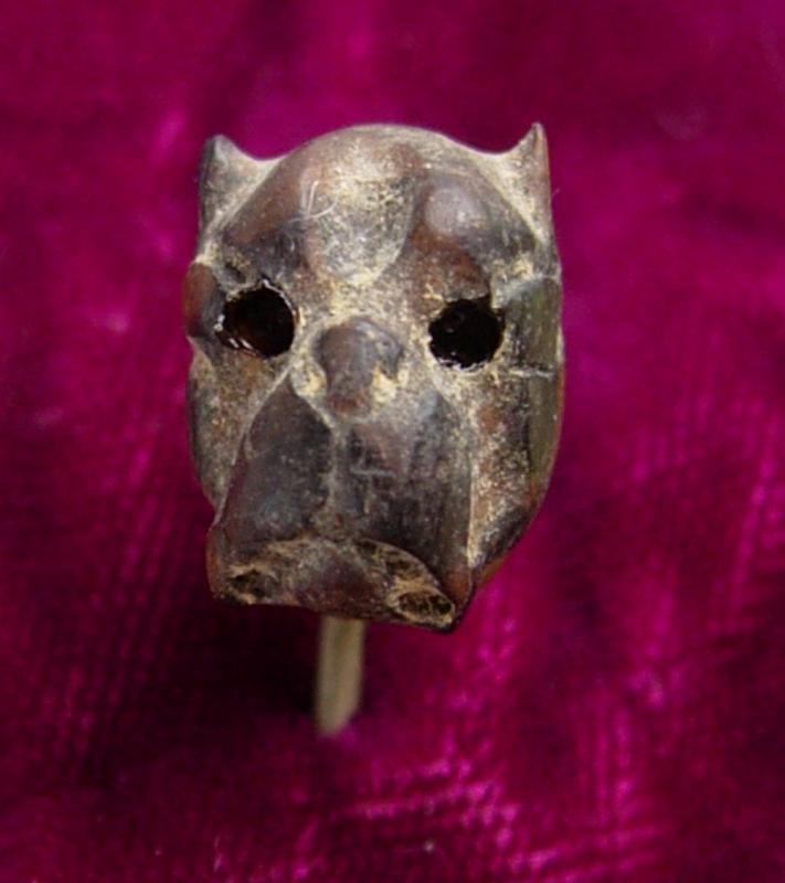 Antique Victorian Bulldog Stickpin Bog oak Enamel eyes