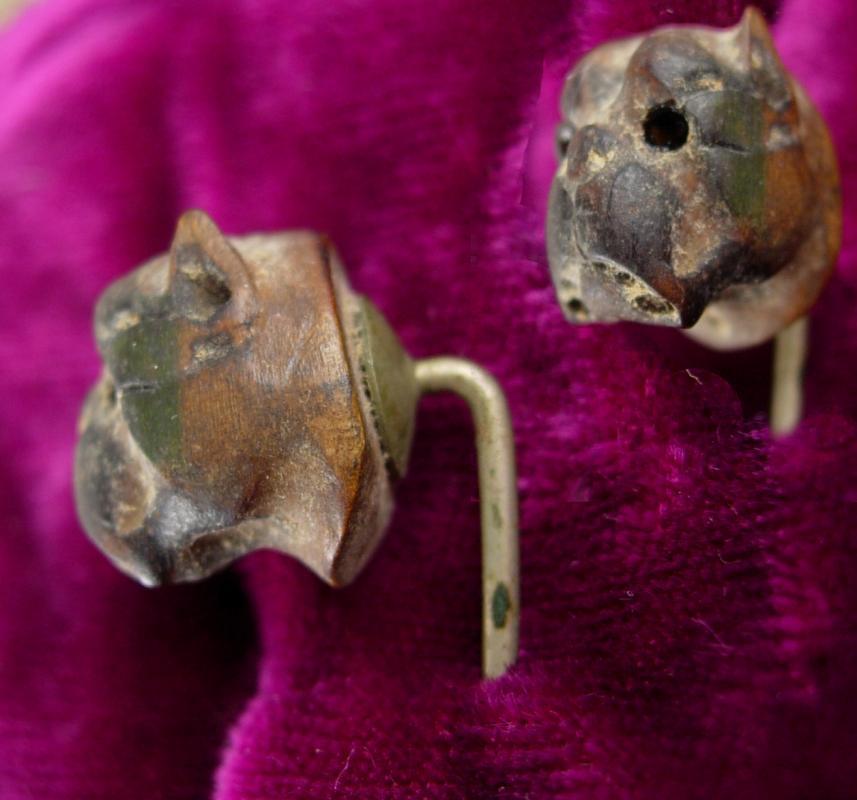 Antique Victorian Bulldog Stickpin Bog oak Enamel eyes