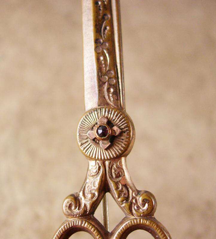 Victorian Garnet Scissors Brooch One of a kind C clasp
