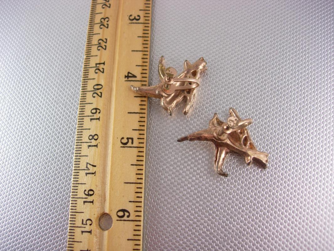 Vintage Rhinestone Bird Earrings rose gold plate screw back