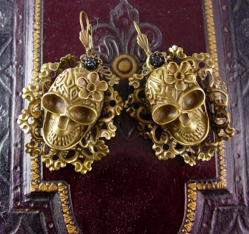 Large Day of the Dead Skull Earrings bizarre Voodoo hoodoo