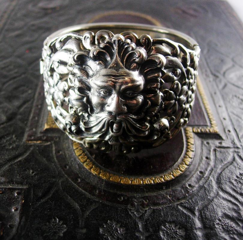 Huge Vintage Mythology Bacchus bracelet Art nouveau relief