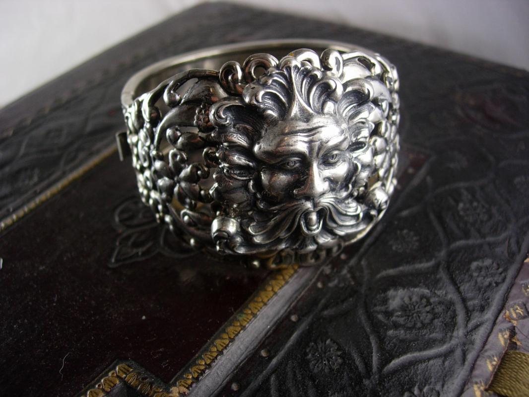 Huge Vintage Mythology Bacchus bracelet Art nouveau relief