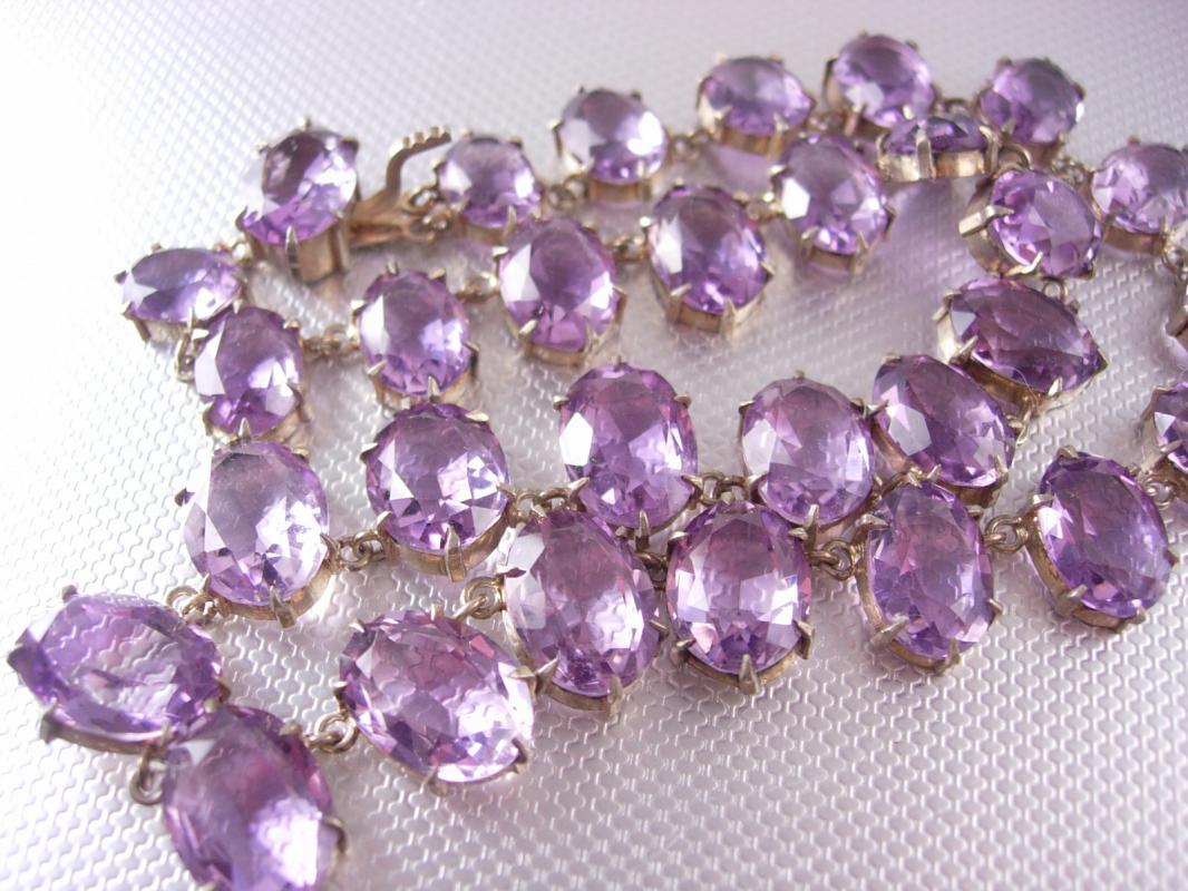 GORGEOUS Amethyst Deco Necklace sterling with open backs and HUGE stones