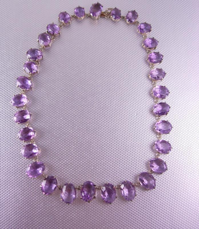 GORGEOUS Amethyst Deco Necklace sterling with open backs and HUGE stones