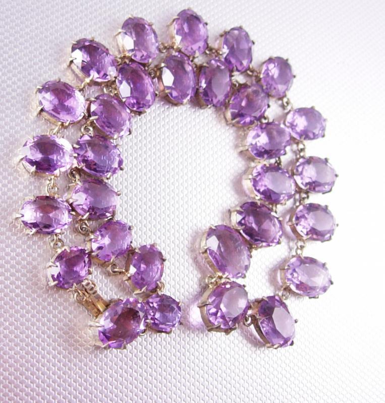 GORGEOUS Amethyst Deco Necklace sterling with open backs and HUGE stones