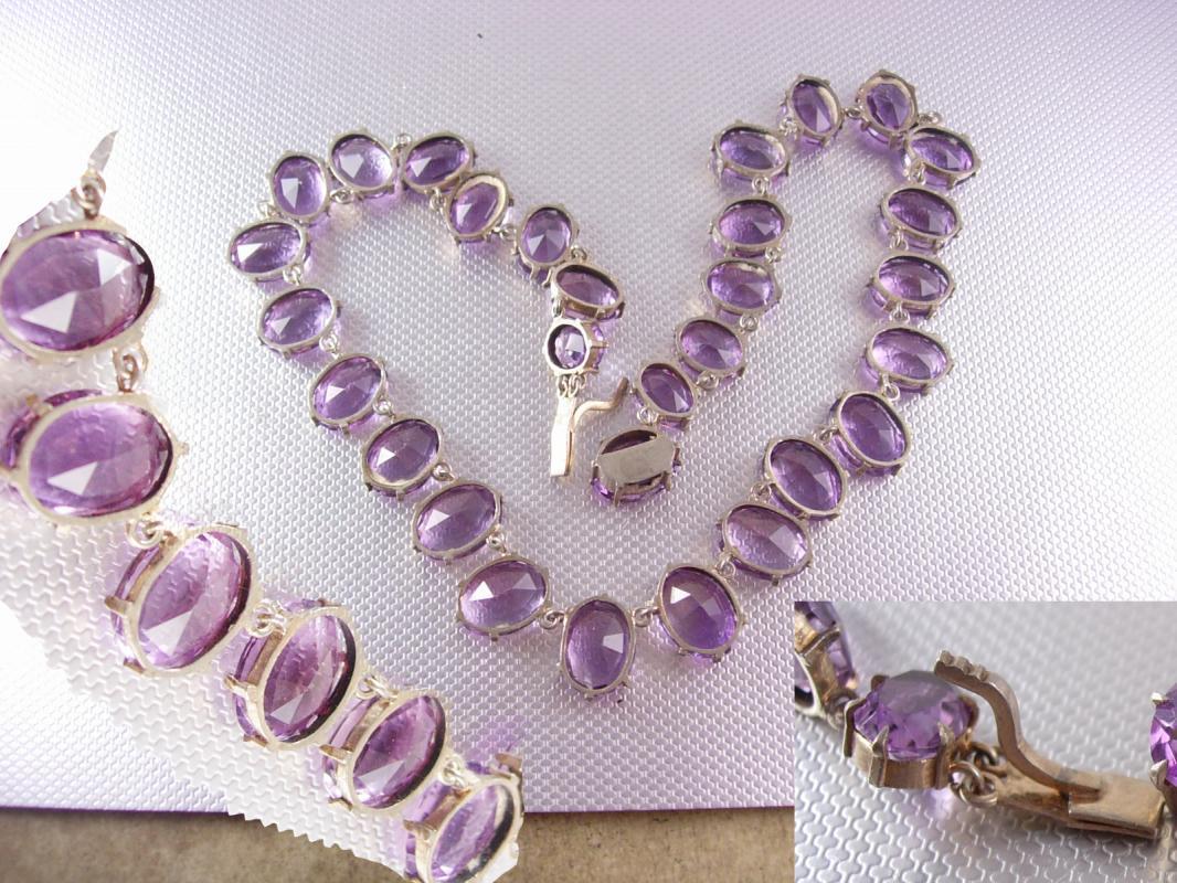 GORGEOUS Amethyst Deco Necklace sterling with open backs and HUGE stones