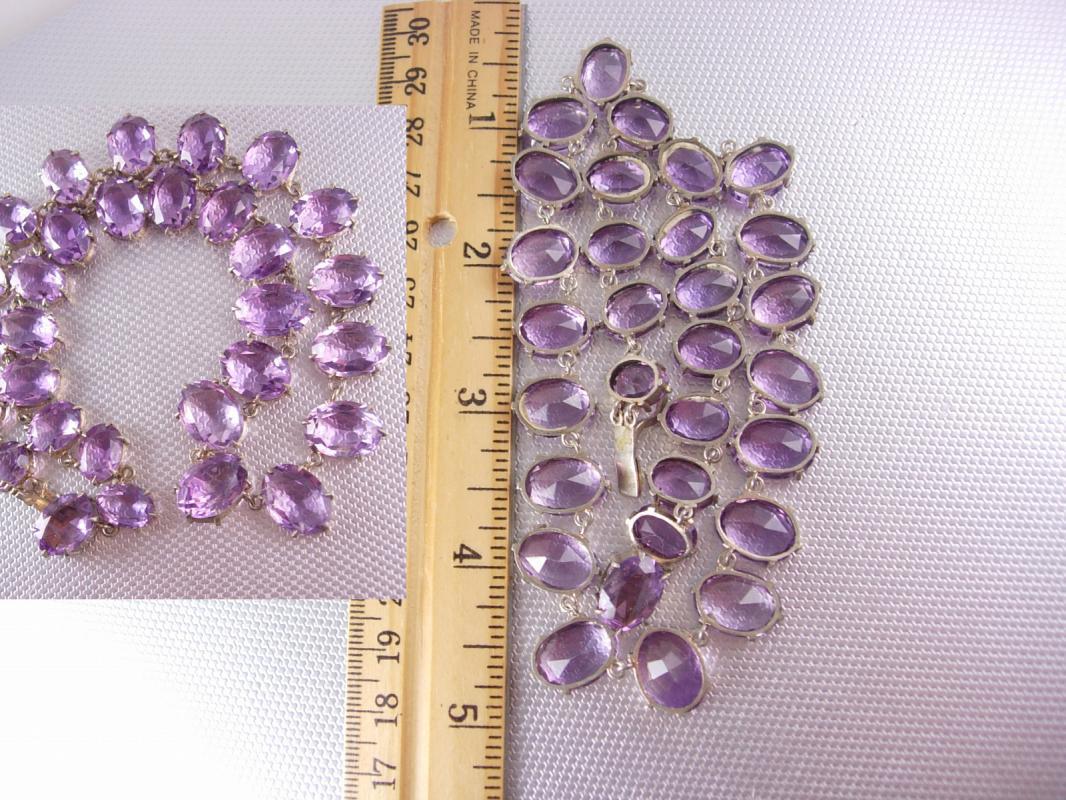 GORGEOUS Amethyst Deco Necklace sterling with open backs and HUGE stones