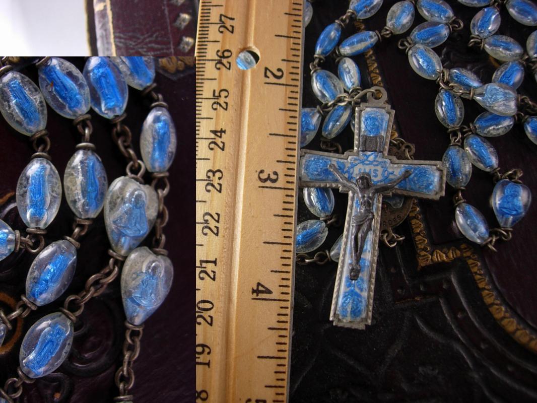 RARE Lourdes Holy Water Rosary with tiny statues in each bead Sacred Heart