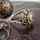 Antique Russian Rose Gold ring sterling with sweetheart flower OOAK