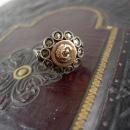 Antique Russian Rose Gold ring sterling with sweetheart flower OOAK