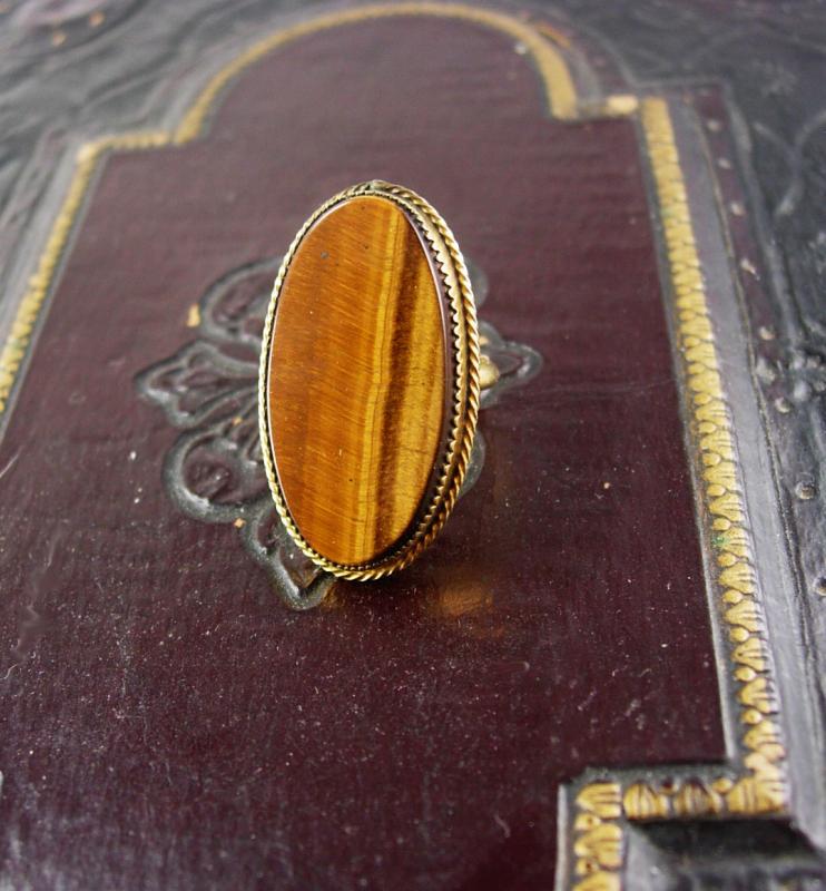 Vintage Large Tigereye 12kt gf Ring signed size 4 1/2