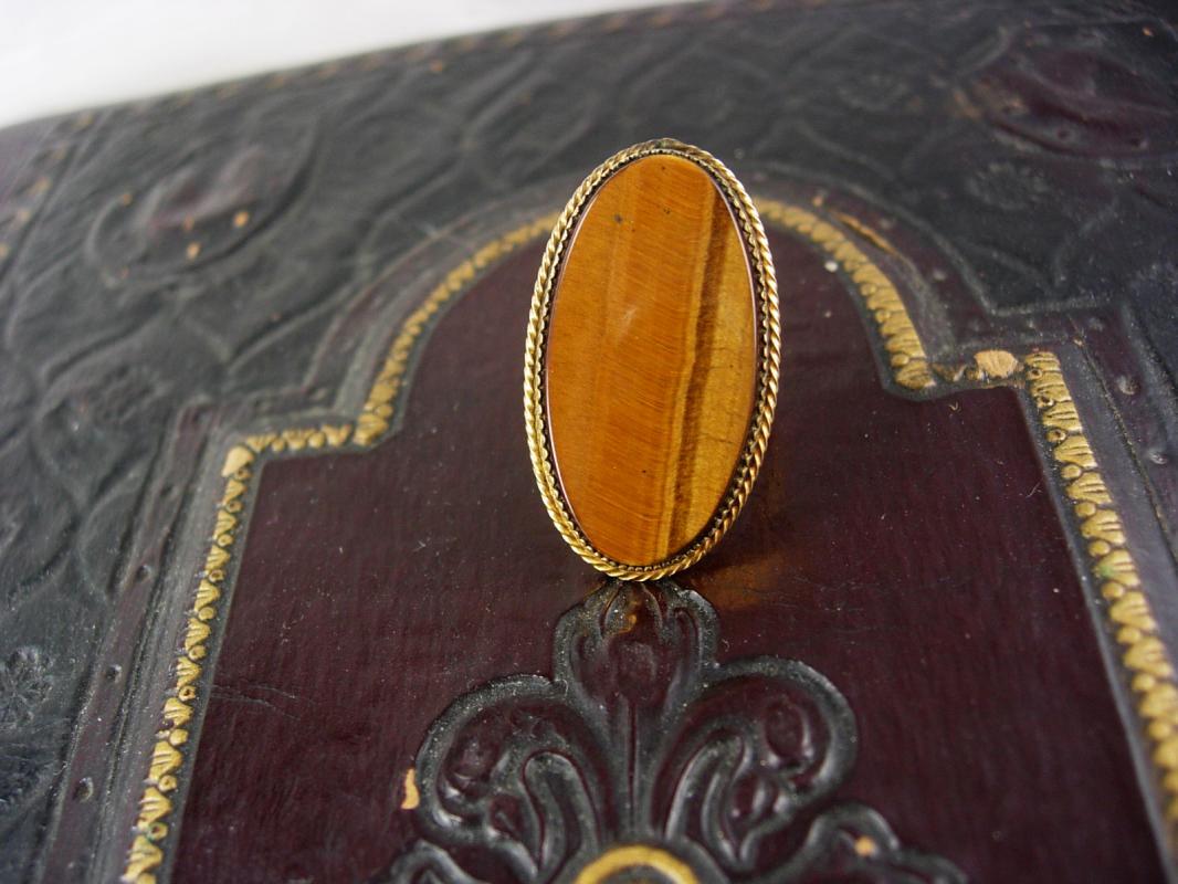 Vintage Large Tigereye 12kt gf Ring signed size 4 1/2
