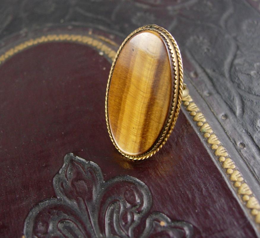 Vintage Large Tigereye 12kt gf Ring signed size 4 1/2