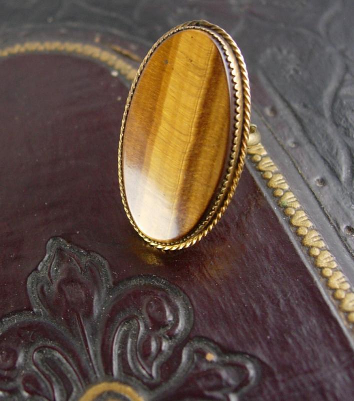 Vintage Large Tigereye 12kt gf Ring signed size 4 1/2