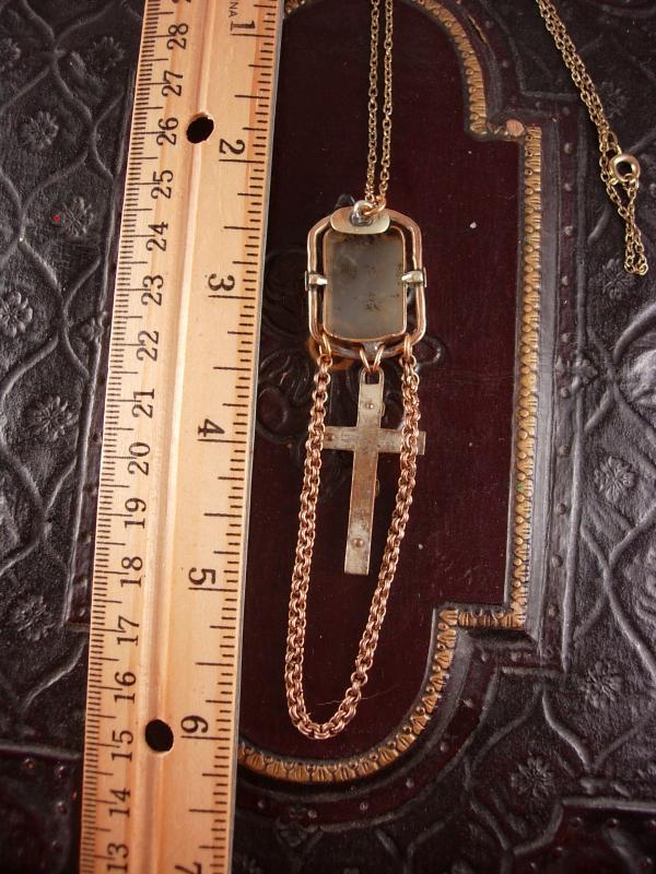 Antique Victorian Moss Agate Rosary Necklace Watch chain gold filled