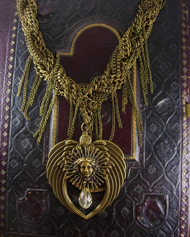 Mystical Medusa Winged fringe necklace statement ooak