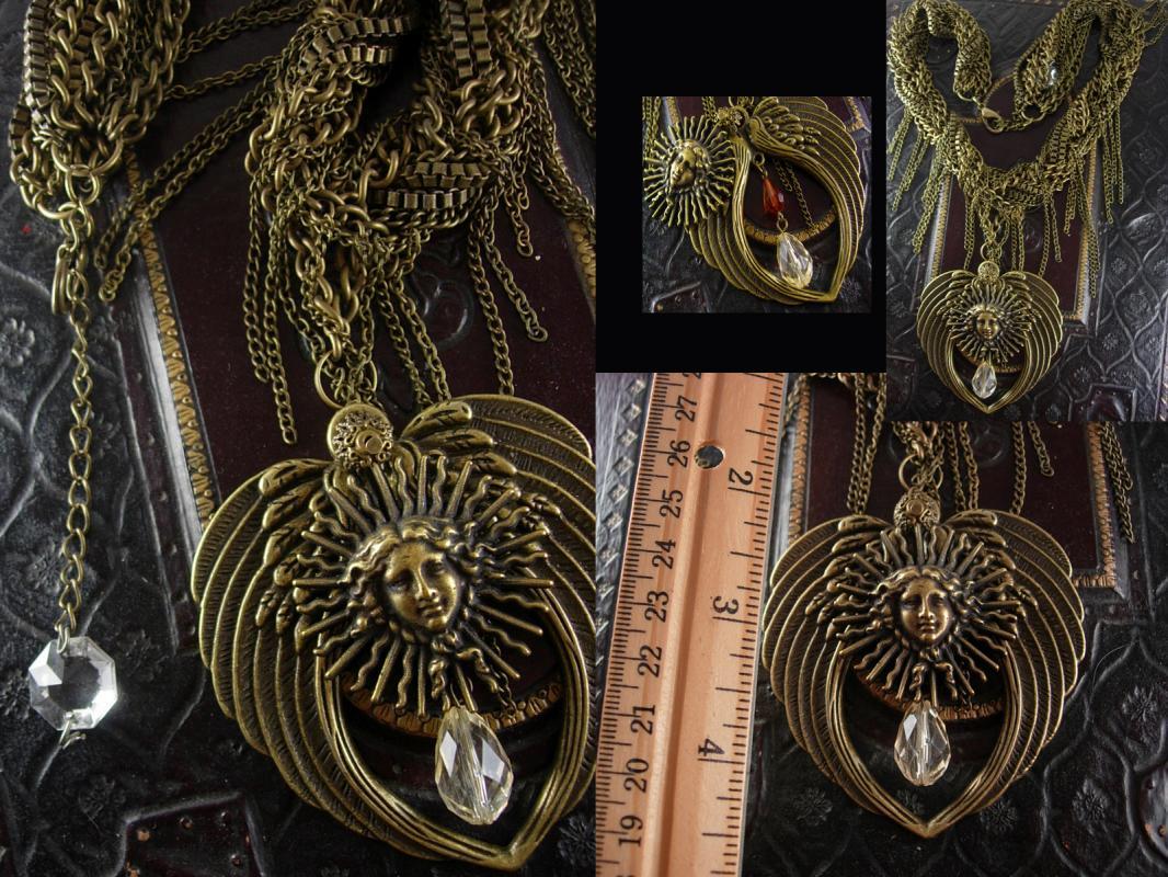Mystical Medusa Winged fringe necklace statement ooak