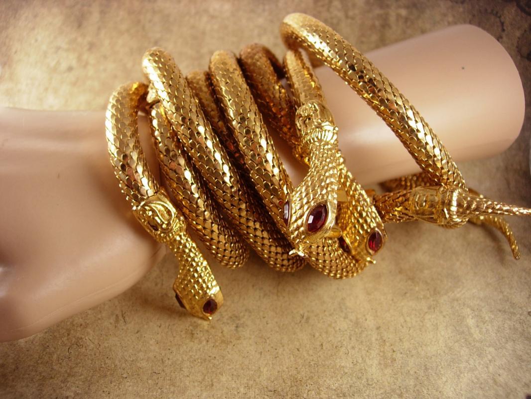 Vintage Snake Parure Bracelet necklace belt rhinestone eyes Egyptian goddess