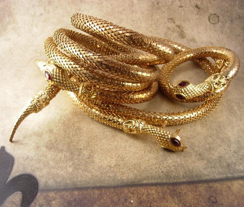 Vintage Snake Parure Bracelet necklace belt rhinestone eyes Egyptian goddess