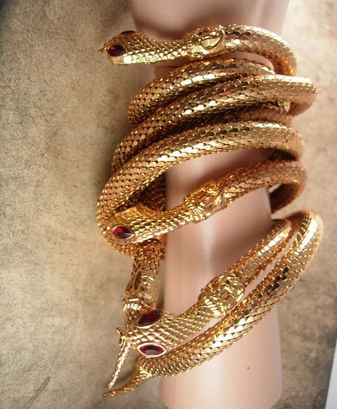 Vintage Snake Parure Bracelet necklace belt rhinestone eyes Egyptian goddess