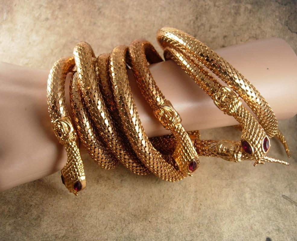 Vintage Snake Parure Bracelet necklace belt rhinestone eyes Egyptian goddess