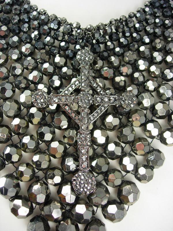 Hauntingly Dark Marcasite Cross Bib necklace Huge Gothic statement piece