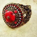 Fiery RED HUGE gypsy cuff bracelet bohemian rhinestones