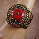 Fiery RED HUGE gypsy cuff bracelet bohemian rhinestones