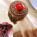 Fiery RED HUGE gypsy cuff bracelet bohemian rhinestones
