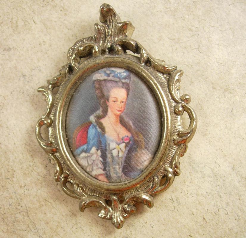 Vintage Marie Antoinette Silk Miniature Frame French Queen