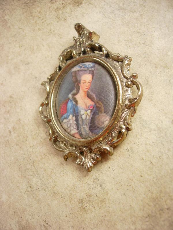Vintage Marie Antoinette Silk Miniature Frame French Queen