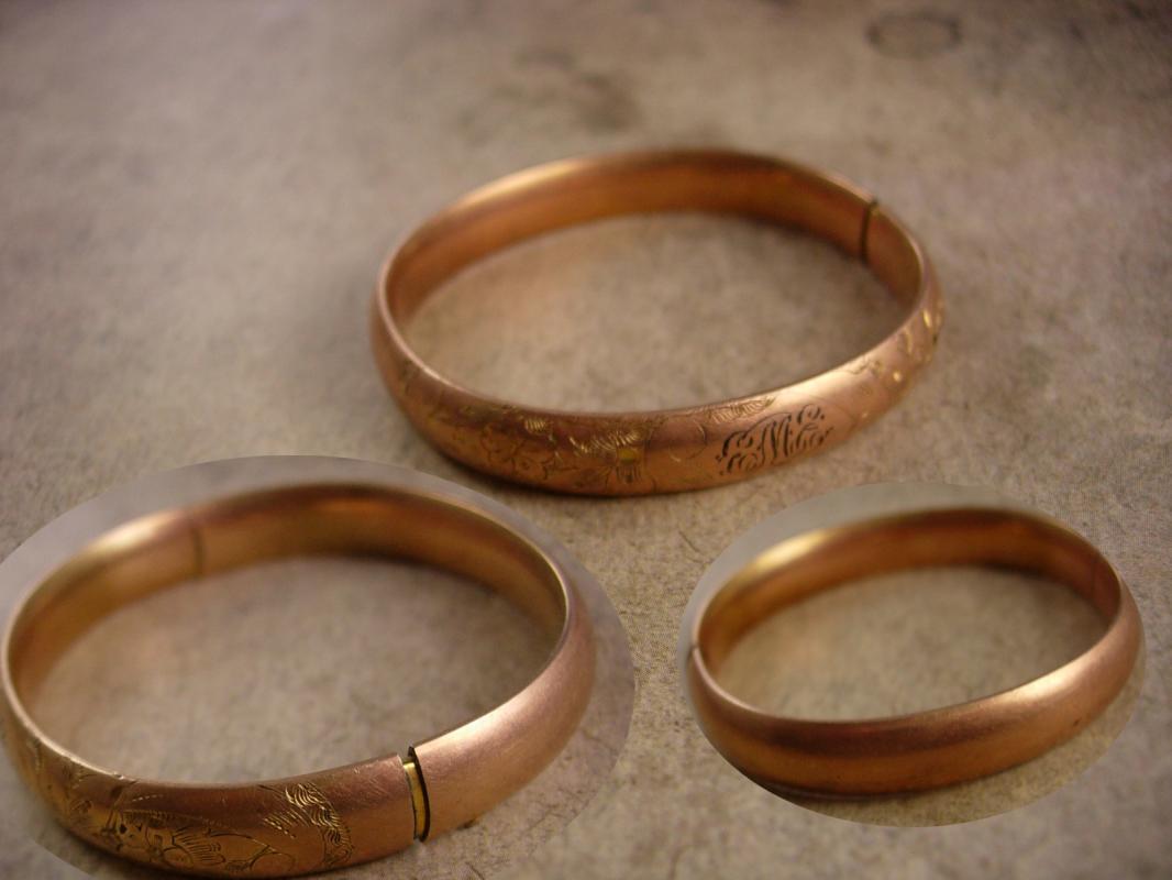 Antique Baby Victorian Bracelet EME initials gold filled bangle TINY