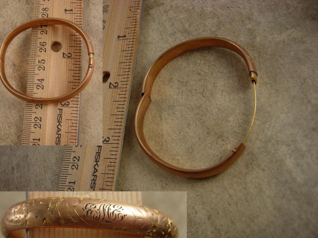 Antique Baby Victorian Bracelet EME initials gold filled bangle TINY