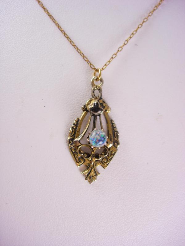 Art deco Floating Opal Necklace pendant Mystical Queen of Gems