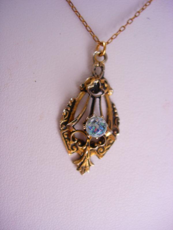 Art deco Floating Opal Necklace pendant Mystical Queen of Gems