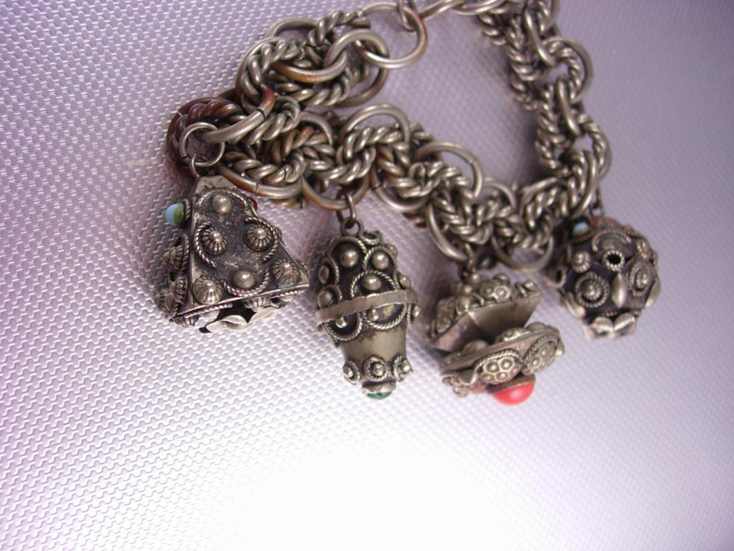 Vintage Egyptian Revival Etruscan charm bracelet HUGE fobs ornate detail