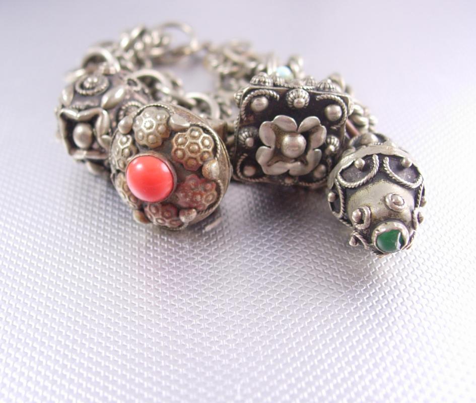 Vintage Egyptian Revival Etruscan charm bracelet HUGE fobs ornate detail