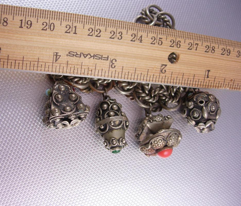Vintage Egyptian Revival Etruscan charm bracelet HUGE fobs ornate detail