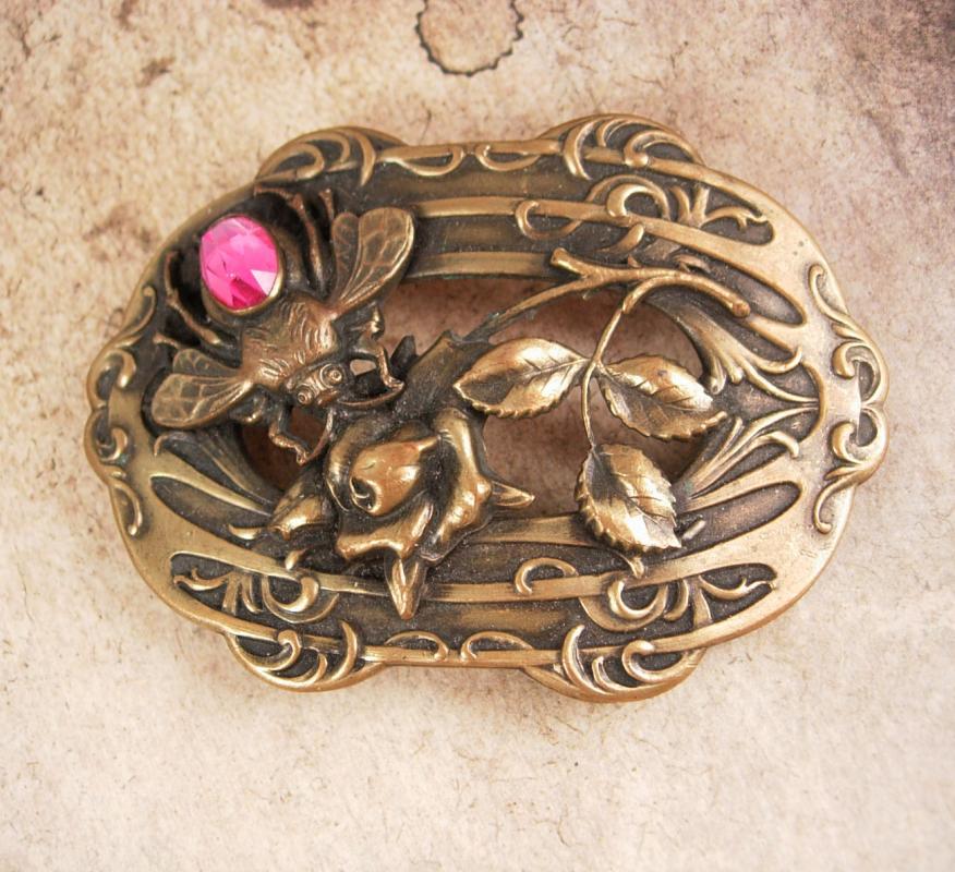 1902 Antique Bee aesthetic Sash buckle pink paste stone