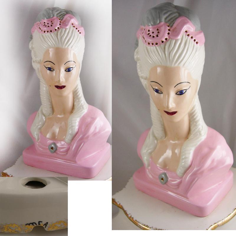 Vintage PINK Marie Antoinette Lamps statues signed french queen