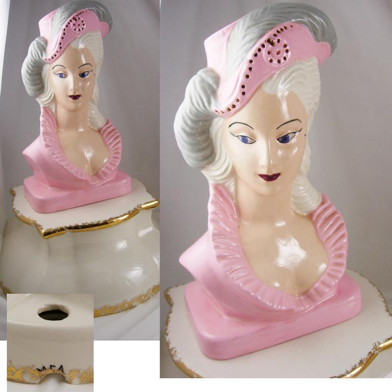 Vintage PINK Marie Antoinette Lamps statues signed french queen