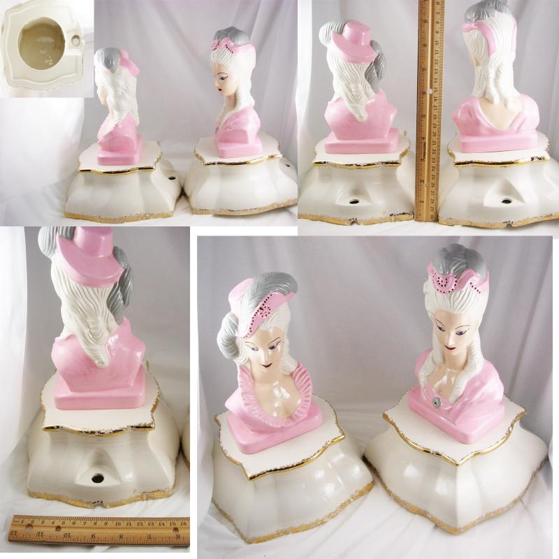 Vintage PINK Marie Antoinette Lamps statues signed french queen